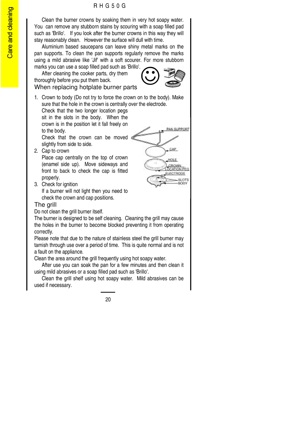 Electrolux R H G 5 0 G installation instructions When replacing hotplate burner parts, Grill 