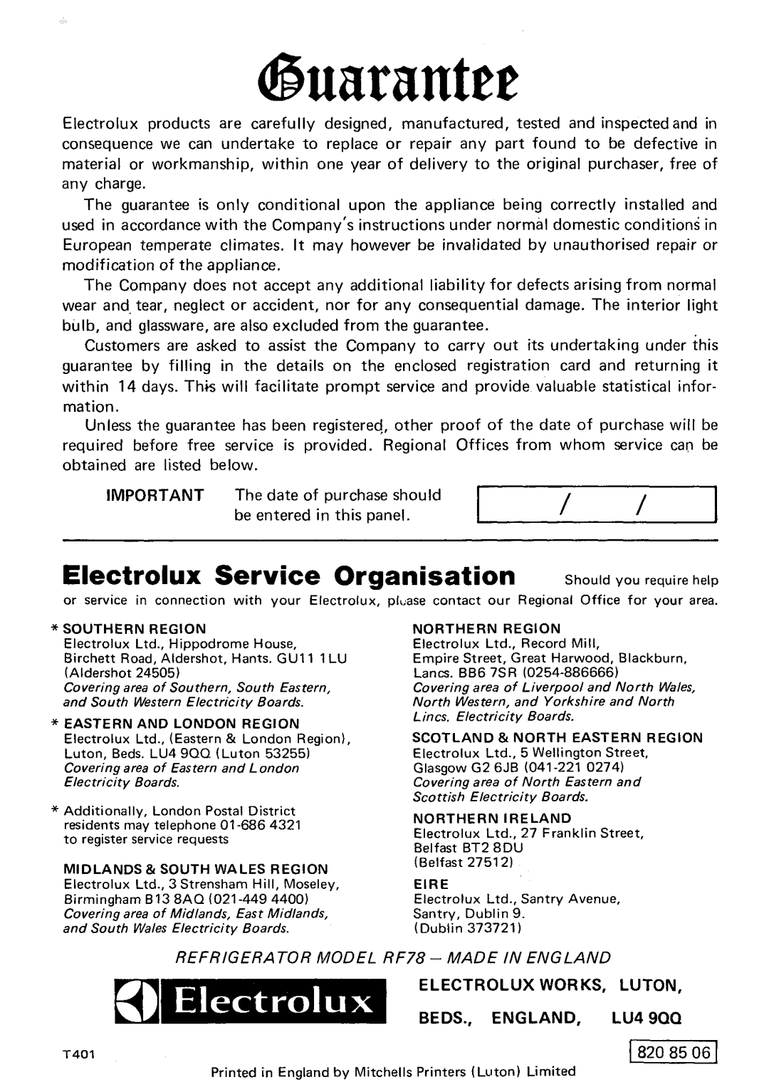 Electrolux RF78 manual 