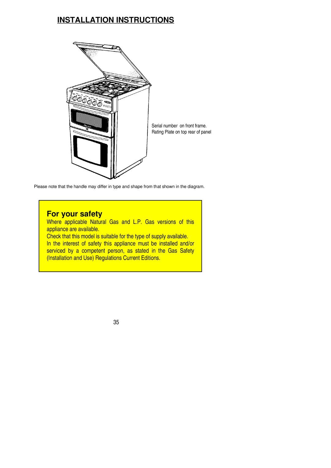 Electrolux RG55GL installation instructions Installation Instructions 