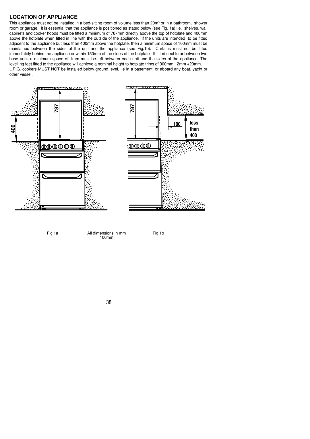 Electrolux RG55GL installation instructions Location of Appliance 