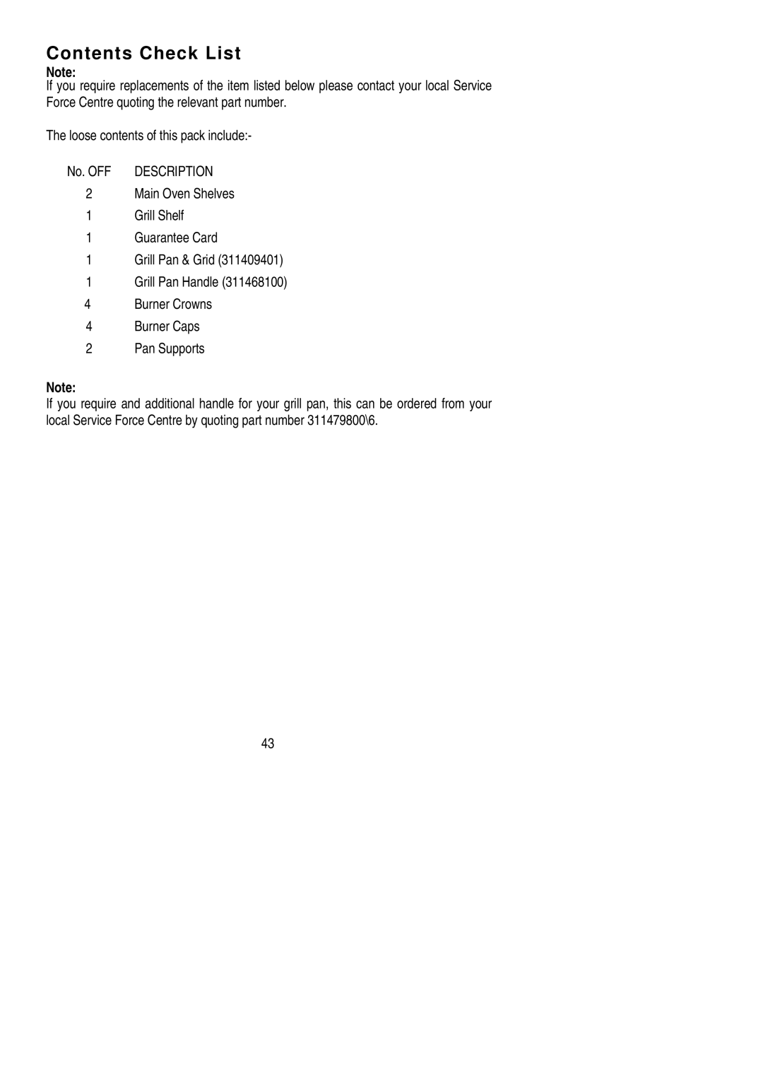 Electrolux RG55GL installation instructions Contents Check List 