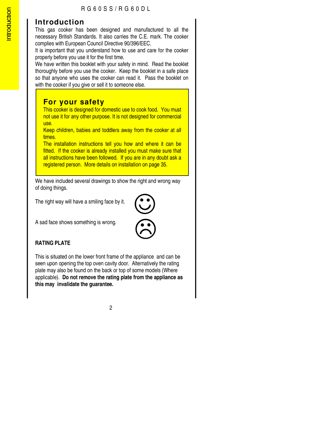 Electrolux RG60SS, RG60DL installation instructions Introduction, For your safety, 6 0 S S / R G 6 0 D L 