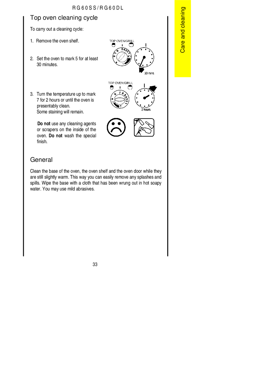 Electrolux RG60DL, RG60SS installation instructions Top oven cleaning cycle 