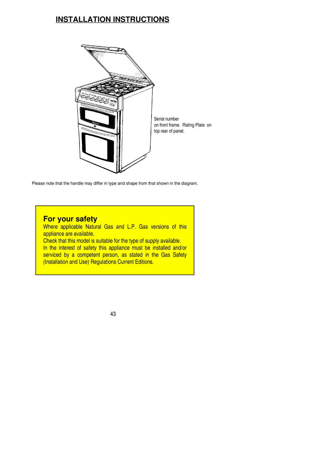 Electrolux RG60DL, RG60SS installation instructions Installation Instructions 