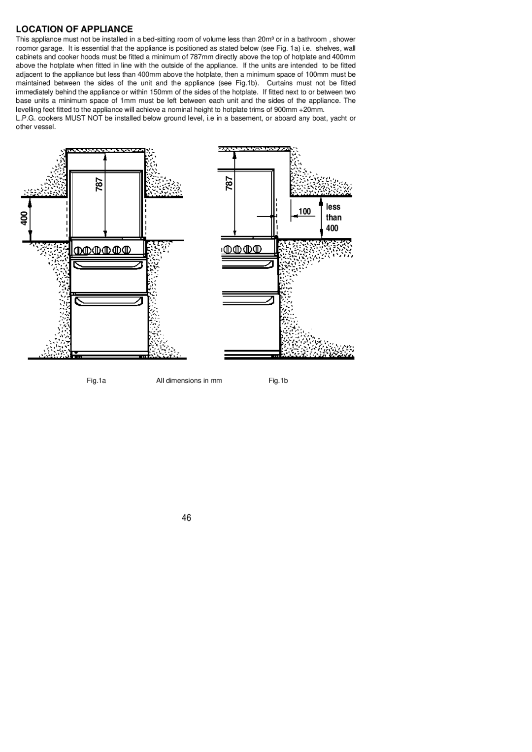 Electrolux RG60SS, RG60DL installation instructions Location of Appliance 