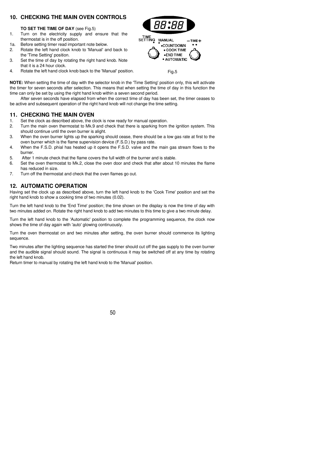 Electrolux RG60SS, RG60DL installation instructions Checking the Main Oven Controls, Automatic Operation 