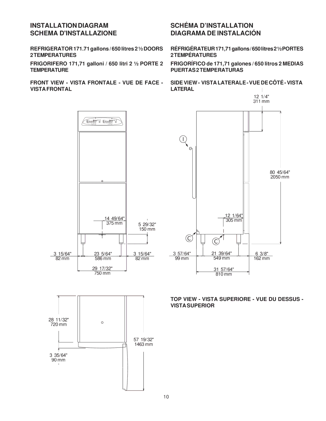 Electrolux 727023, RH14RE4HU, RH14RE2FEU, RH14DFD2FU, RH06RE2HU, RH14DD3U, RH14DD2FU manual 12 1/4 311 mm 80 45/64 2050 mm 49/64 