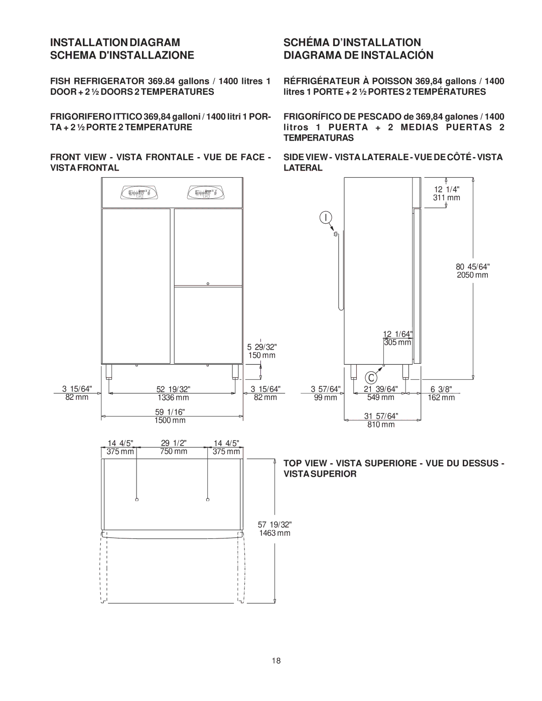 Electrolux RH14DFD2FU, RH14RE4HU, RH14RE2FEU, RH06RE2HU, 727014 Door + 2 ½ Doors 2 Temperatures, TA + 2 ½ Porte 2 Temperature 