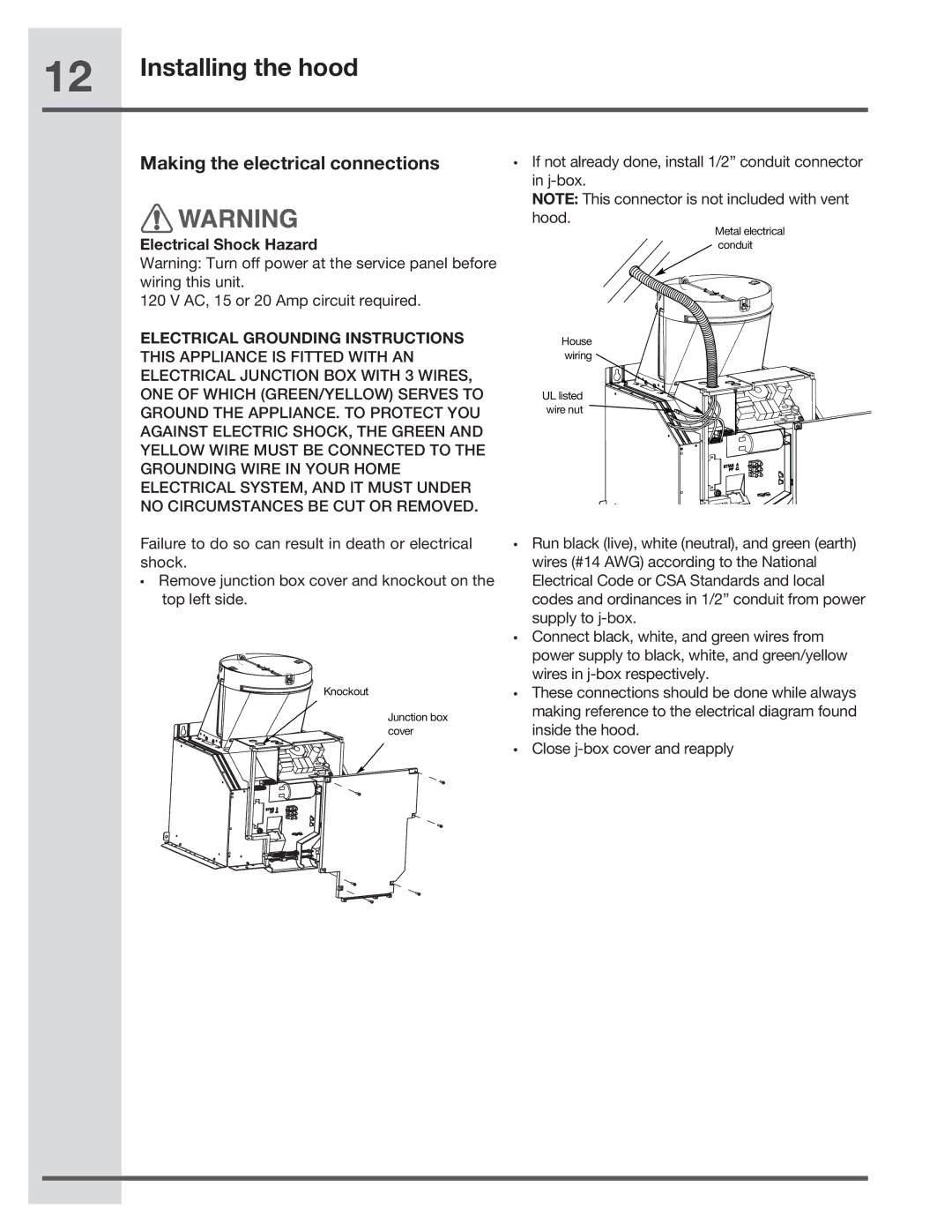 Electrolux RH30WC55GSB manual Making the electrical connections, Electrical Shock Hazard 