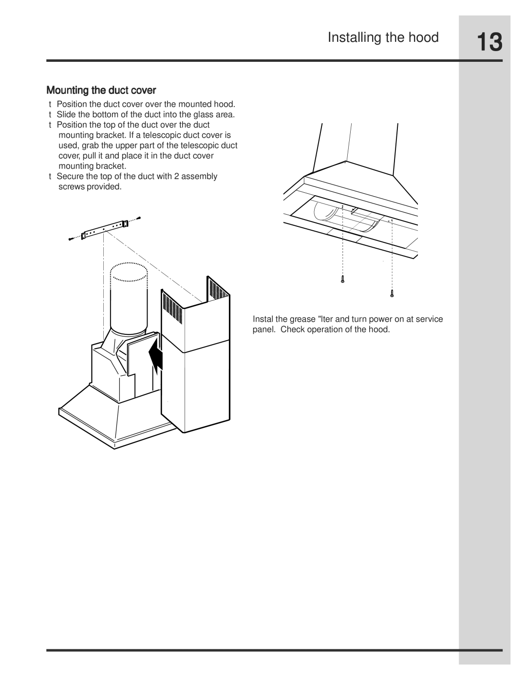 Electrolux RH30WC55GSB manual Mounting the duct cover 