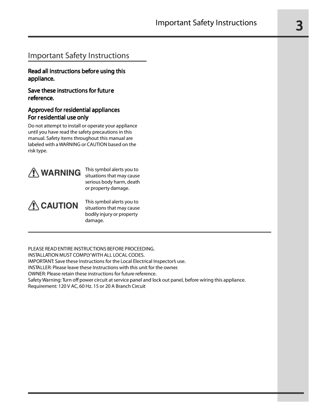 Electrolux RH30WC55GSB manual Important Safety Instructions 