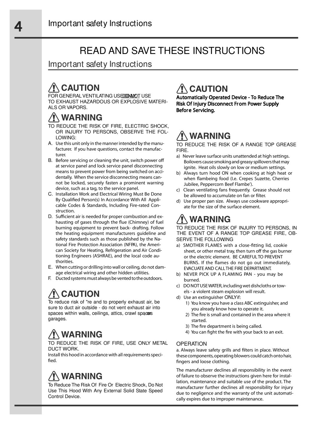 Electrolux RH30WC55GSB manual Read and Save These Instructions 