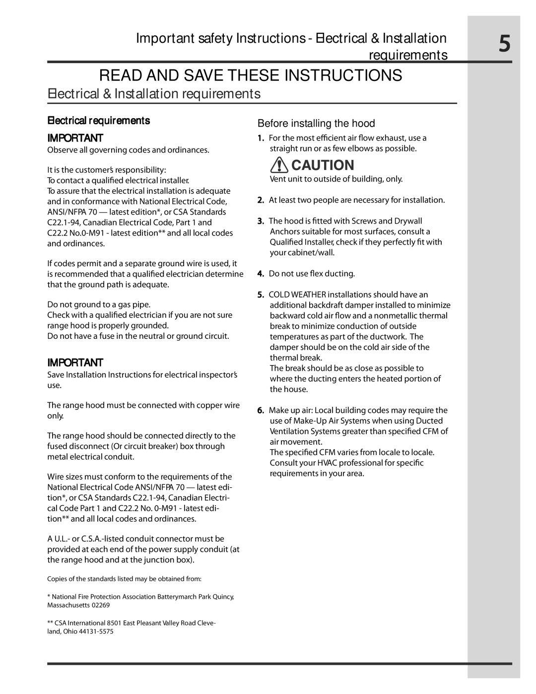 Electrolux RH30WC55GSB manual Electrical & Installation requirements, Electrical requirements 