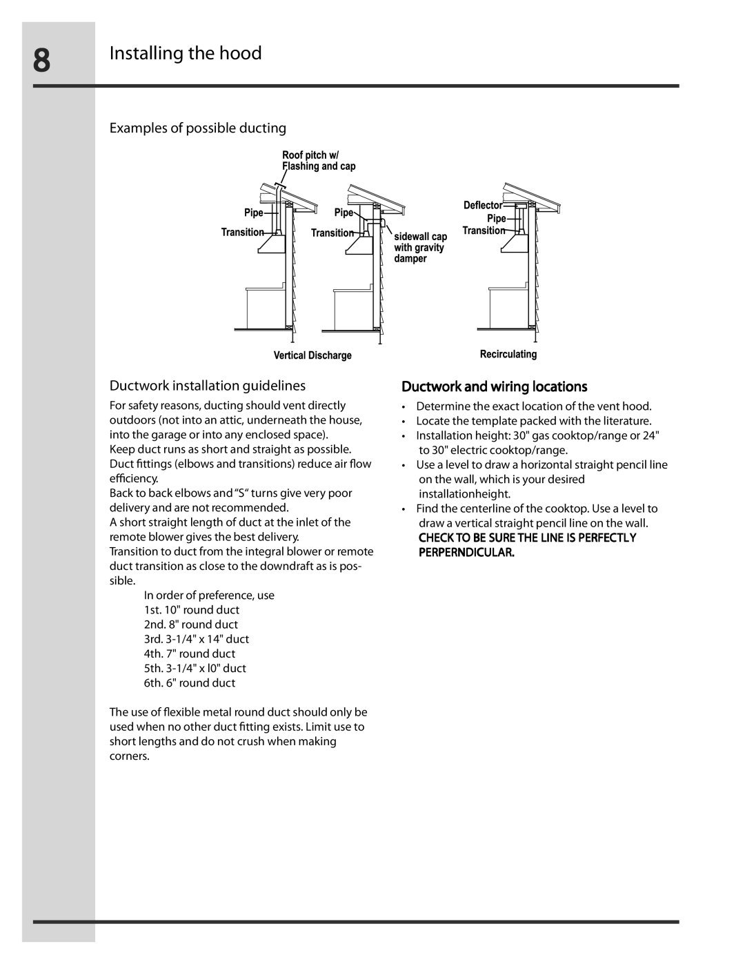 Electrolux RH30WC55GSB manual Ductwork and wiring locations 