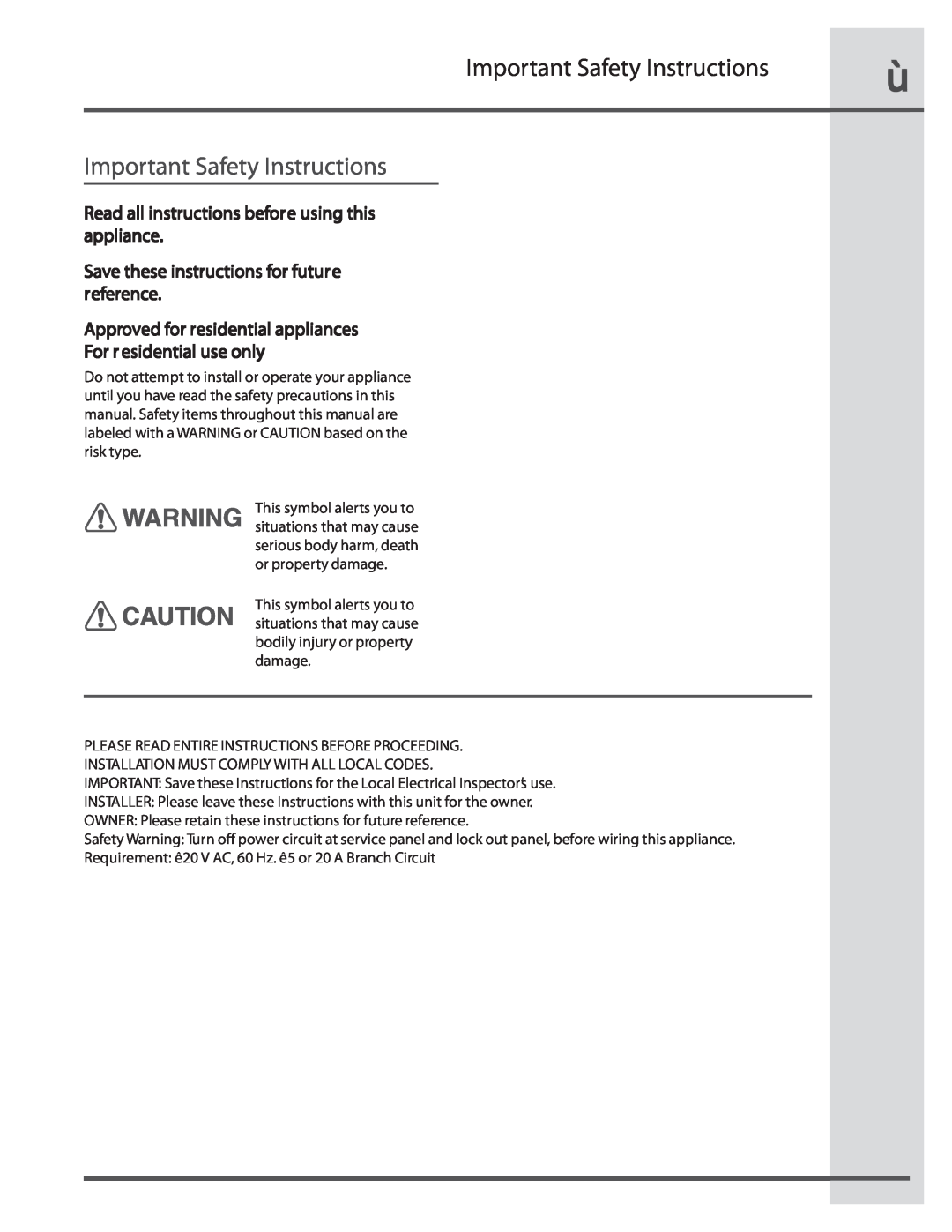 Electrolux RH30WC55GSB manual Important Safety Instructions, Read all instructions before using this appliance 