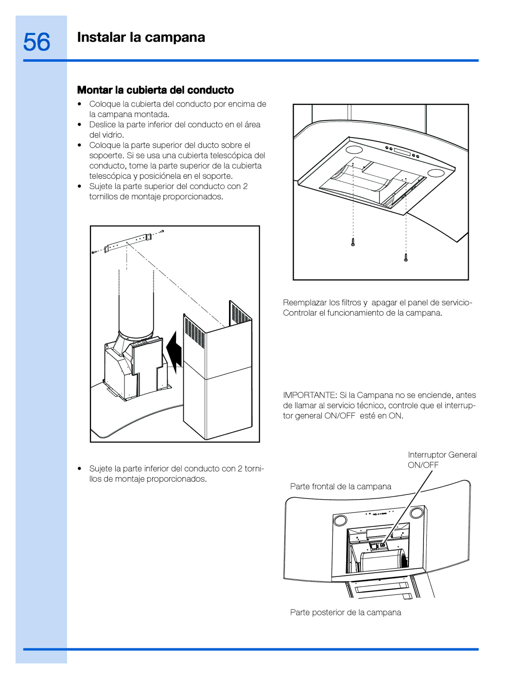 Electrolux RH30WC60GS manual Montar la cubierta del conducto 