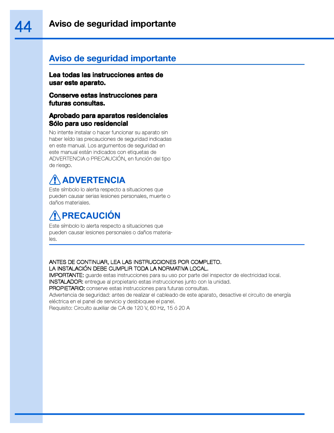 Electrolux RH30WC60GS manual Aviso de seguridad importante 