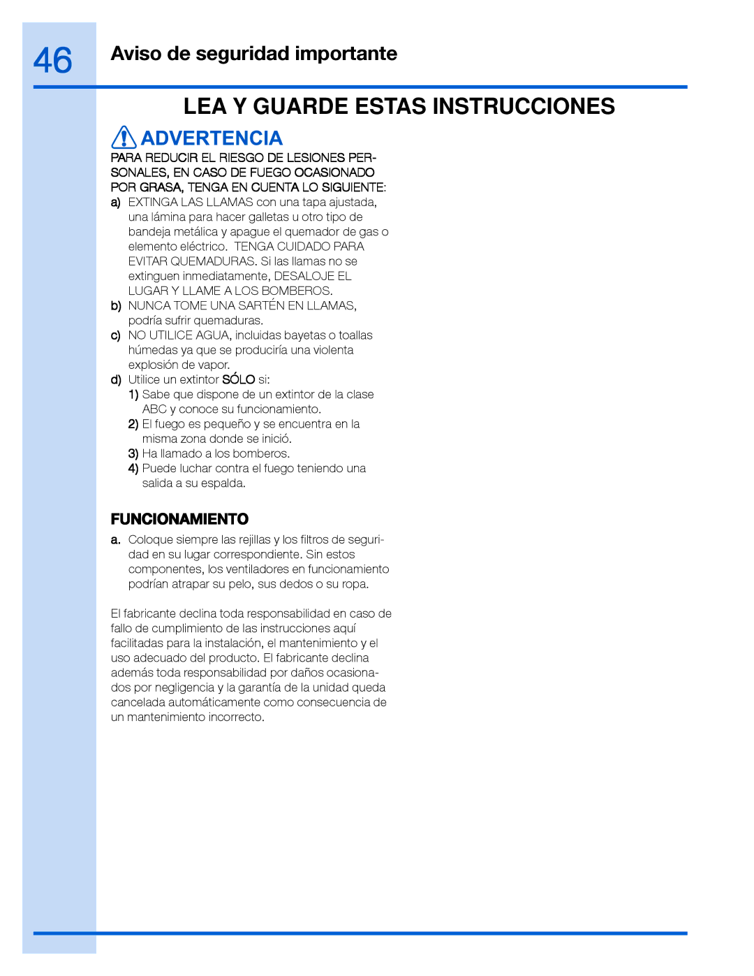 Electrolux RH30WC60GS manual Aviso de seguridad importante 