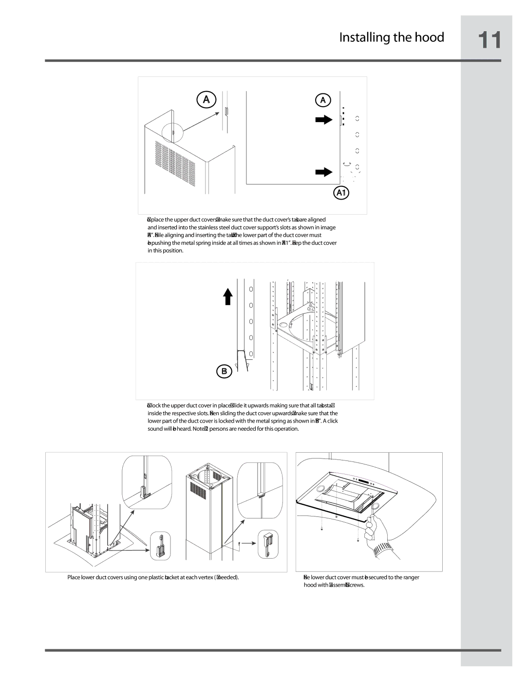 Electrolux RH36PC80GSB manual Installing the hood 