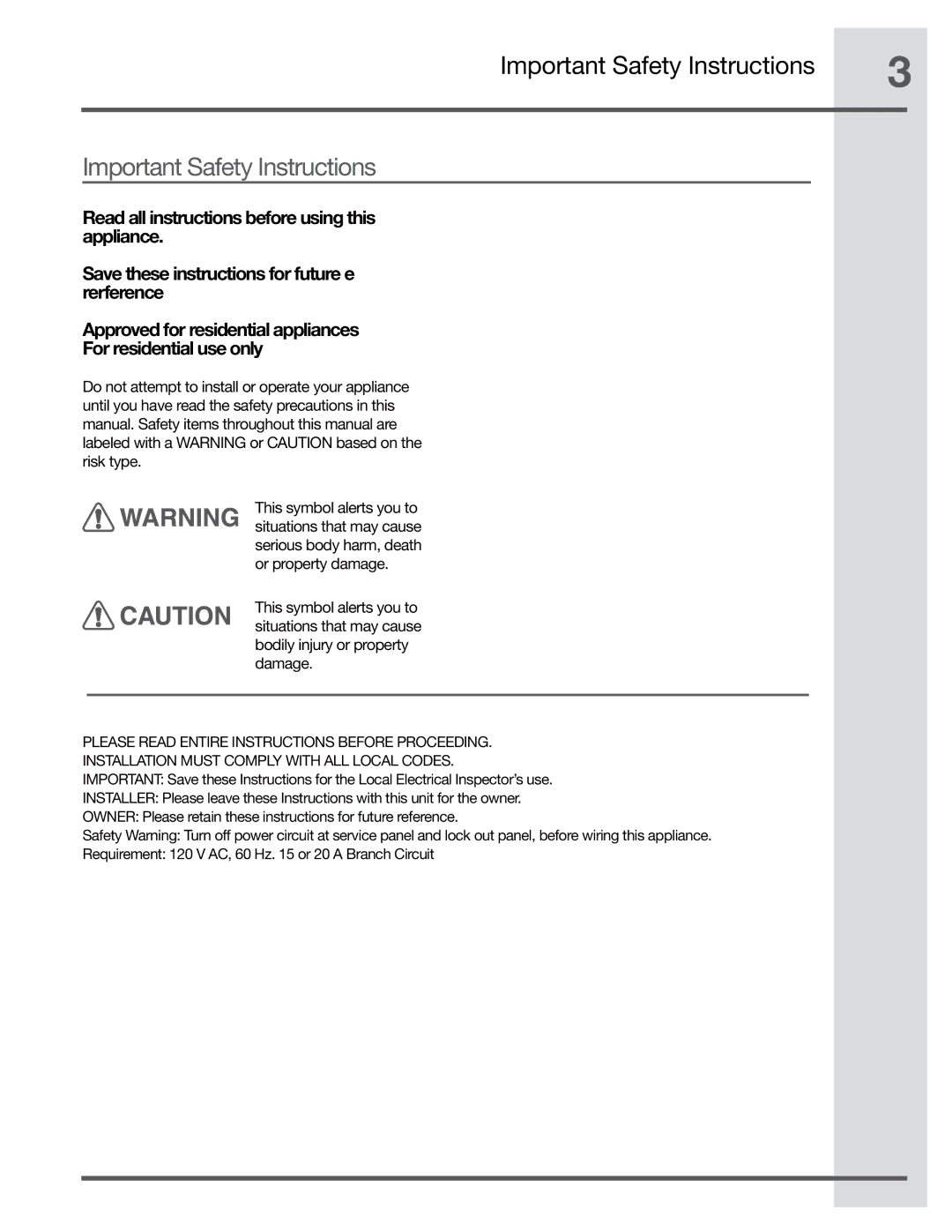 Electrolux RH36PC80GSB manual Important Safety Instructions 