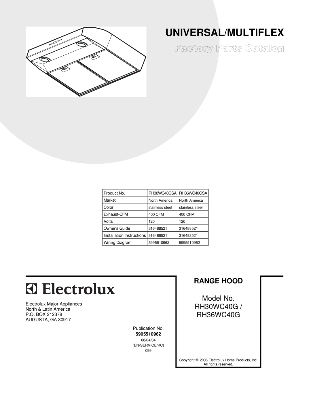 Electrolux installation instructions Universal/Multiflex, RH30WC40GSA RH36WC40GSA 