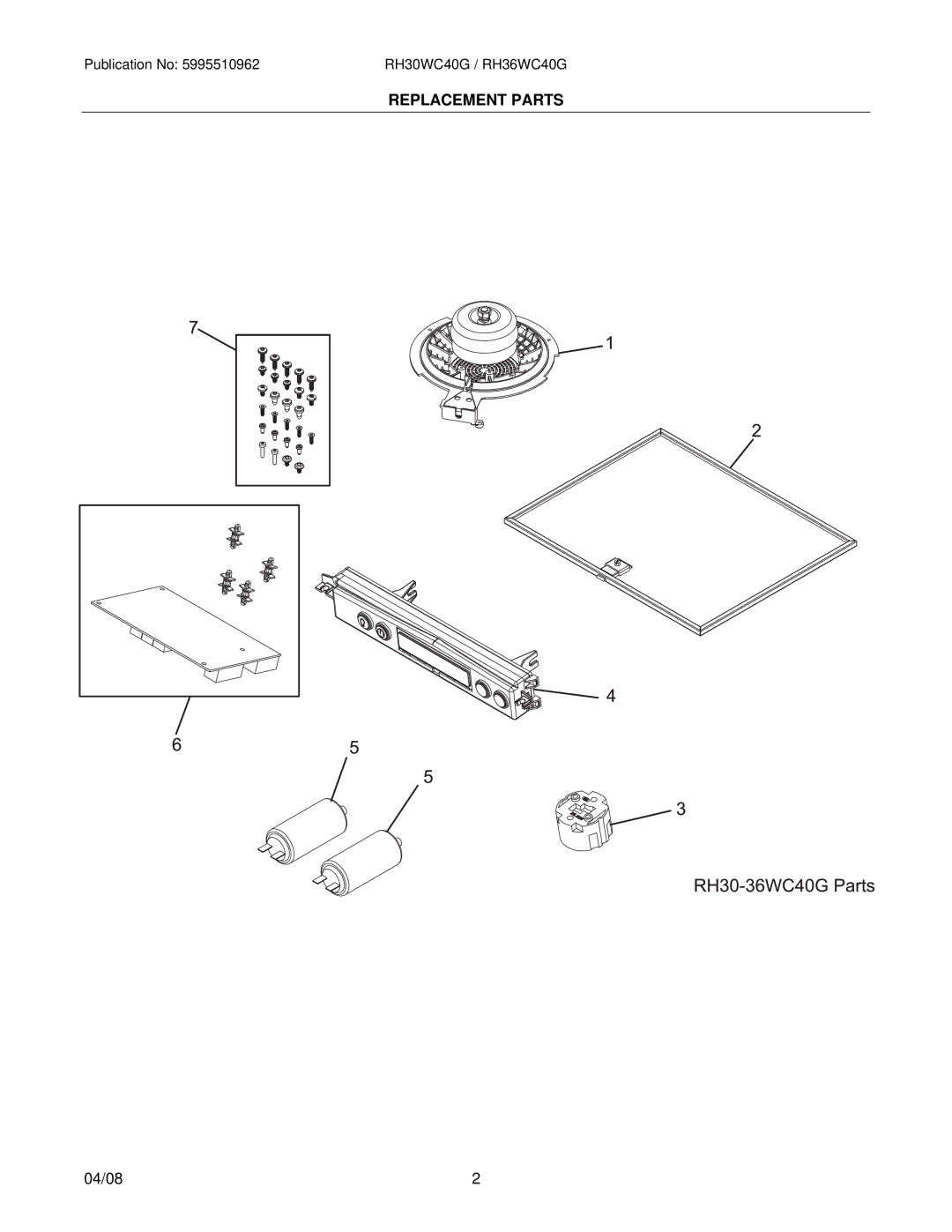 Electrolux RH36WC40GSA, RH30WC40GSA installation instructions Replacement Parts 