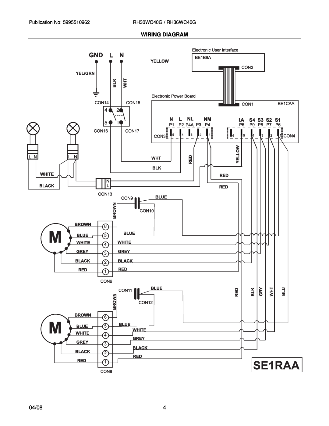 Electrolux RH36WC40GSA, RH30WC40GSA installation instructions Wiring Diagram, 04/08, RH30WC40G / RH36WC40G 