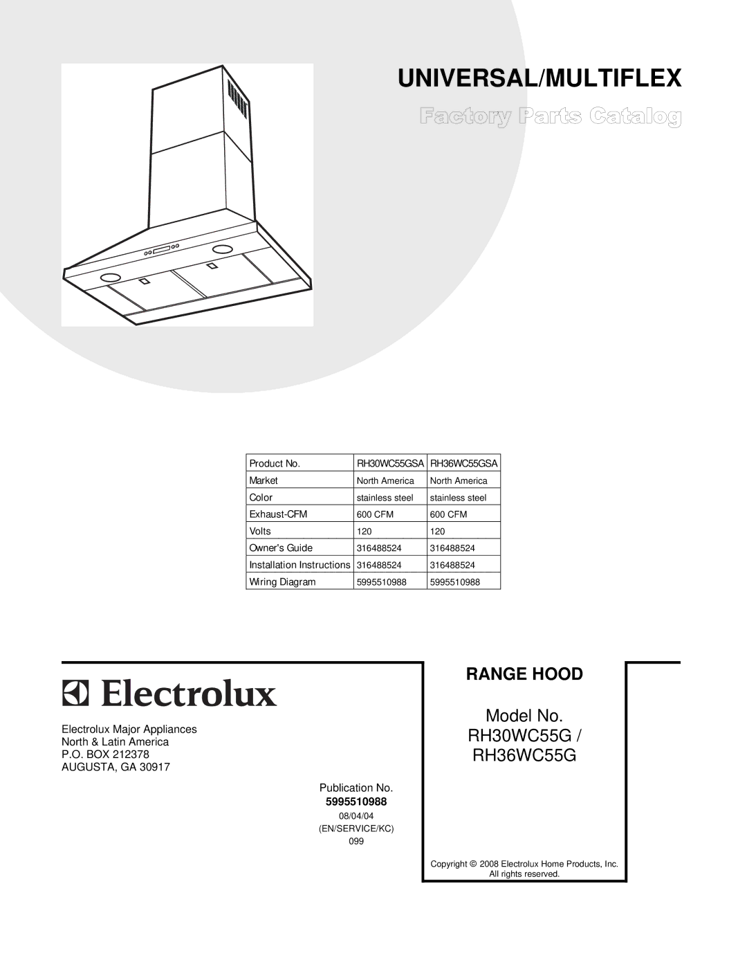 Electrolux installation instructions Universal/Multiflex, RH30WC55GSA RH36WC55GSA 