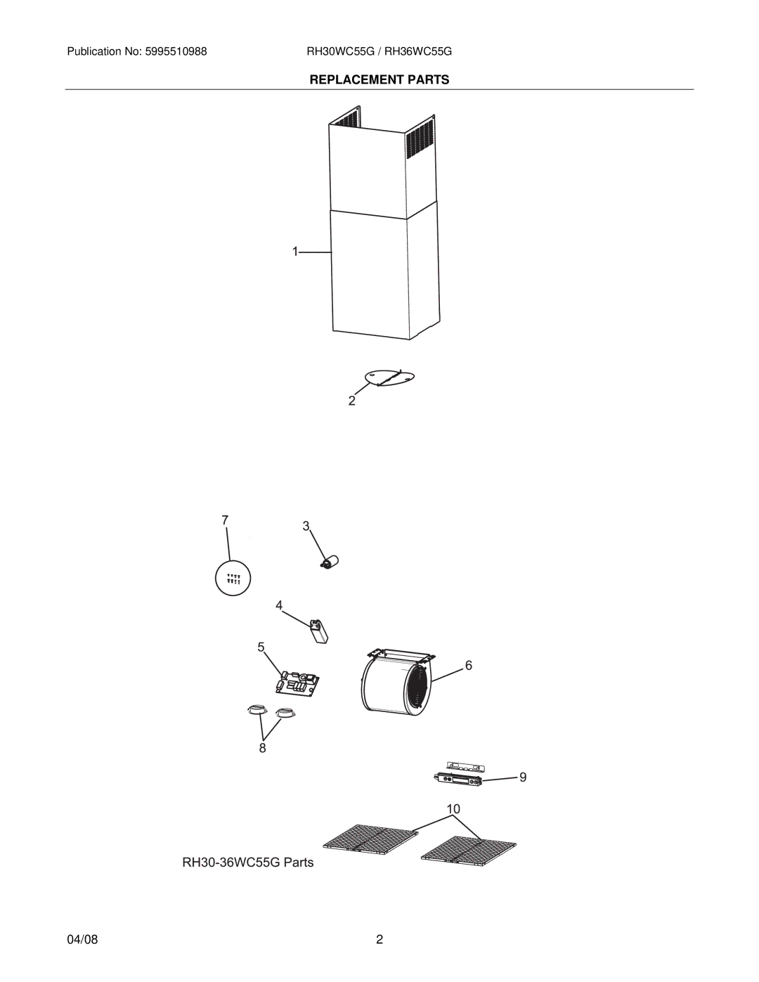 Electrolux RH36WC55GSA, RH30WC55GSA installation instructions Replacement Parts 