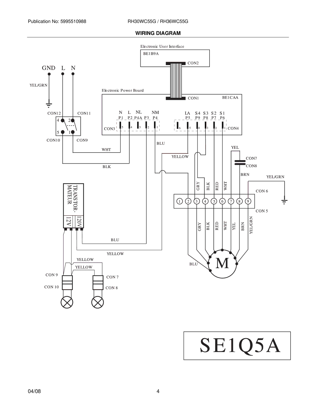 Electrolux RH36WC55GSA, RH30WC55GSA installation instructions Wiring Diagram 