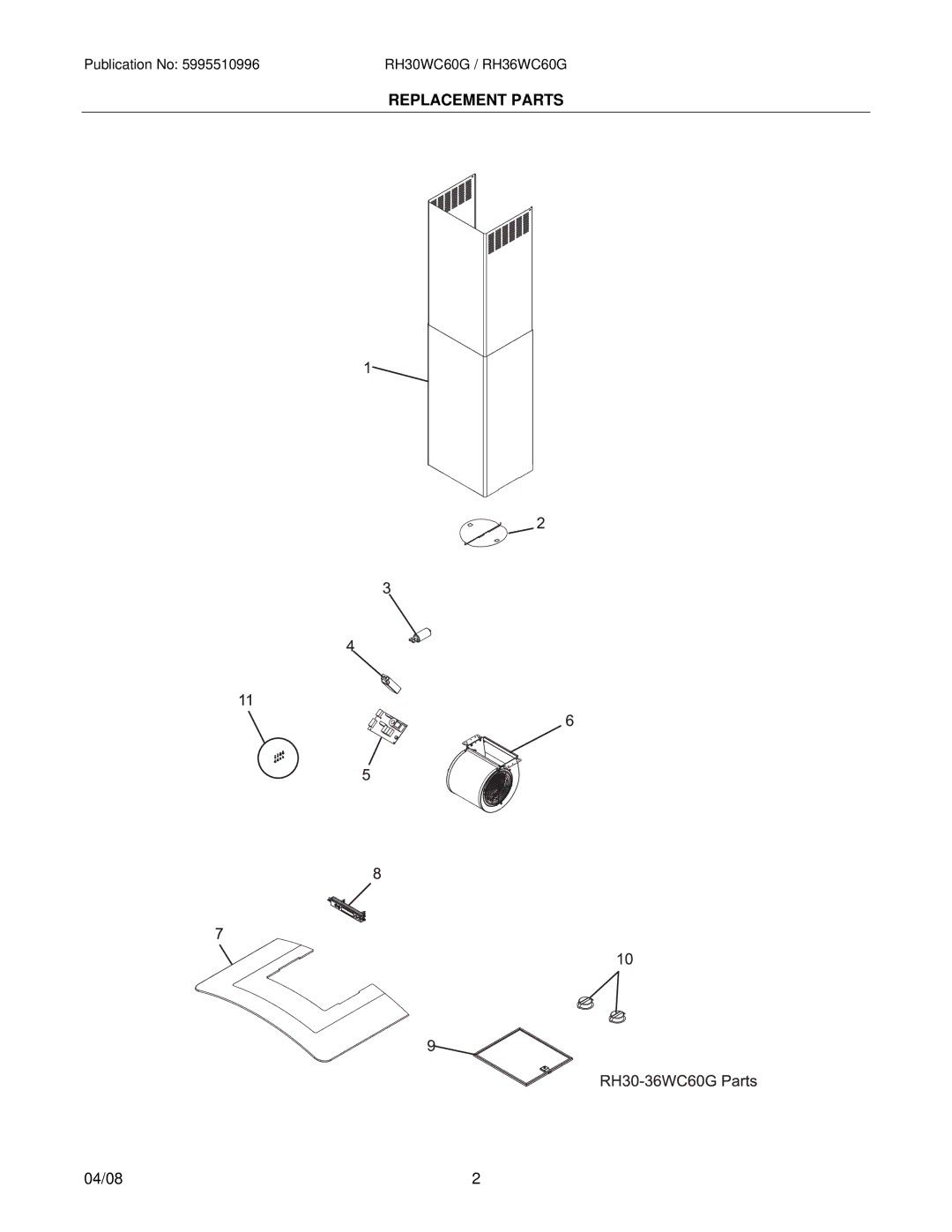 Electrolux RH36WC60GSA, RH30WC60GSA installation instructions Replacement Parts 