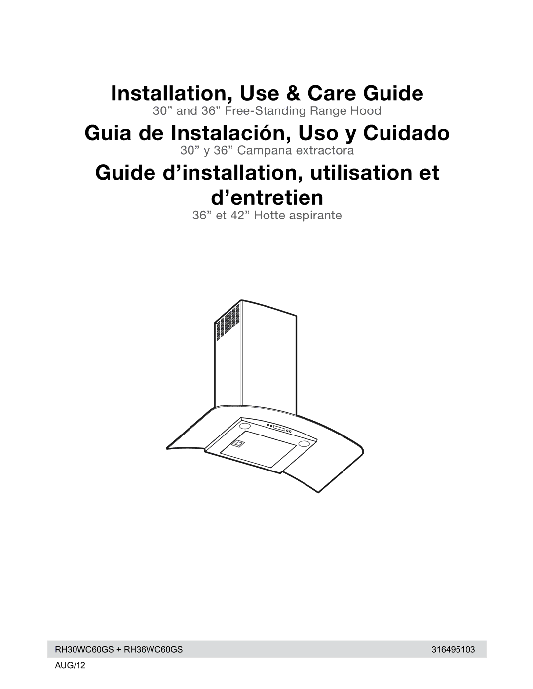 Electrolux RH30WC60GS, RH36WC60GS manual Installation, Use & Care Guide 