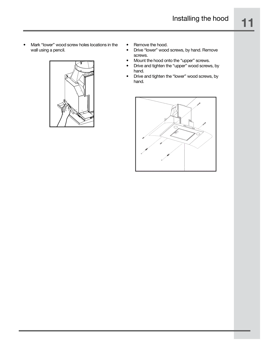 Electrolux RH30WC60GS, RH36WC60GS manual Installing the hood 