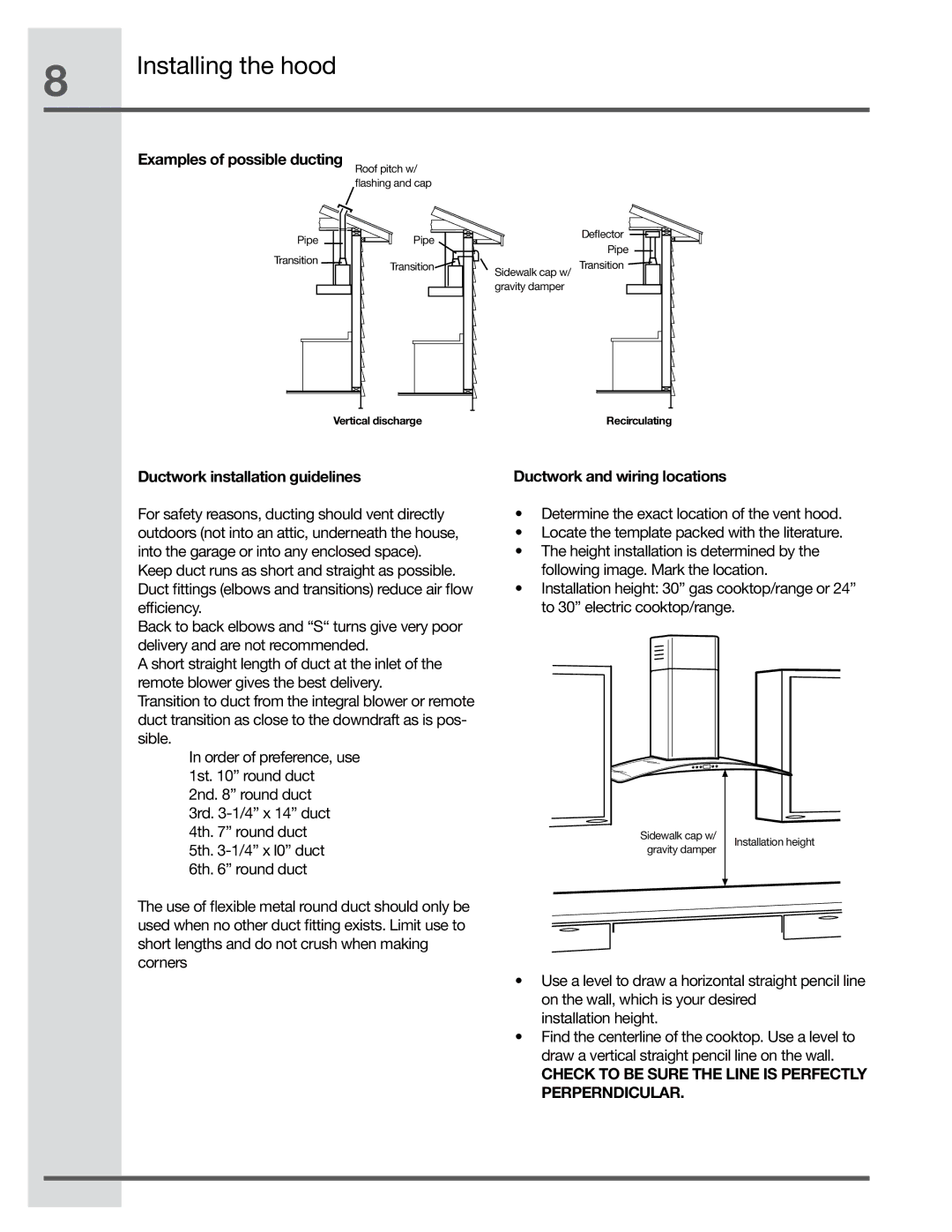 Electrolux RH36WC60GS, RH30WC60GS manual Ductwork installation guidelines, Ductwork and wiring locations 