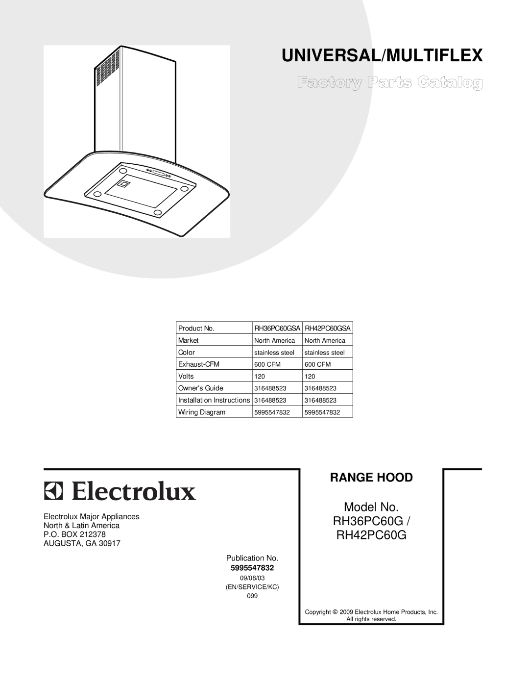 Electrolux RH42PC60GSA, RH36PC60GSA installation instructions Universal/Multiflex 