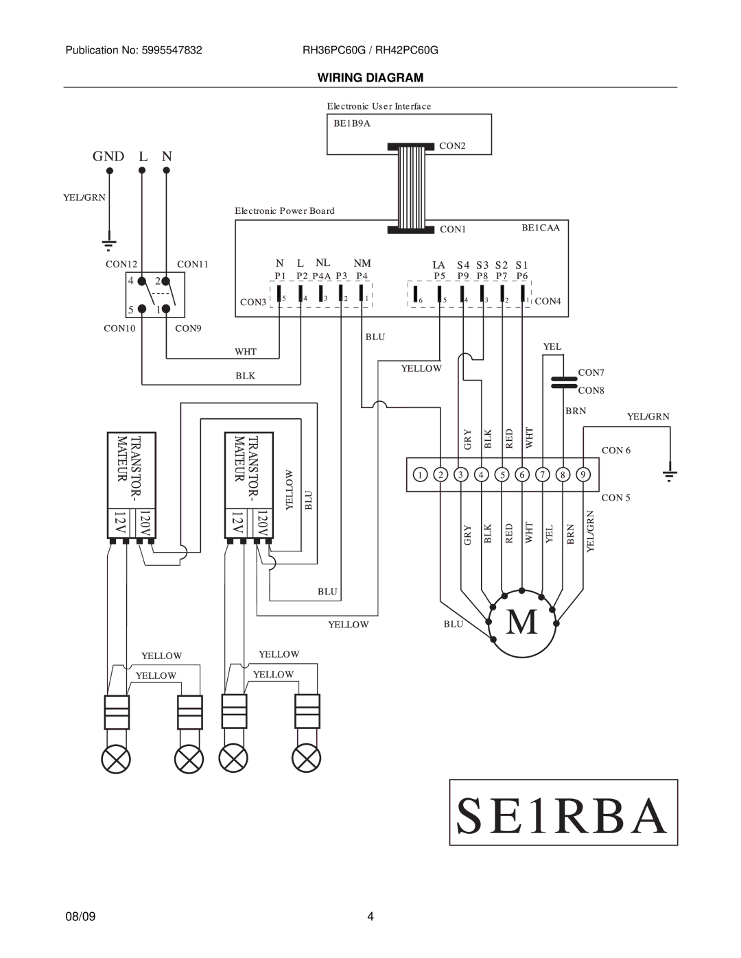 Electrolux RH42PC60GSA, RH36PC60GSA installation instructions Wiring Diagram 