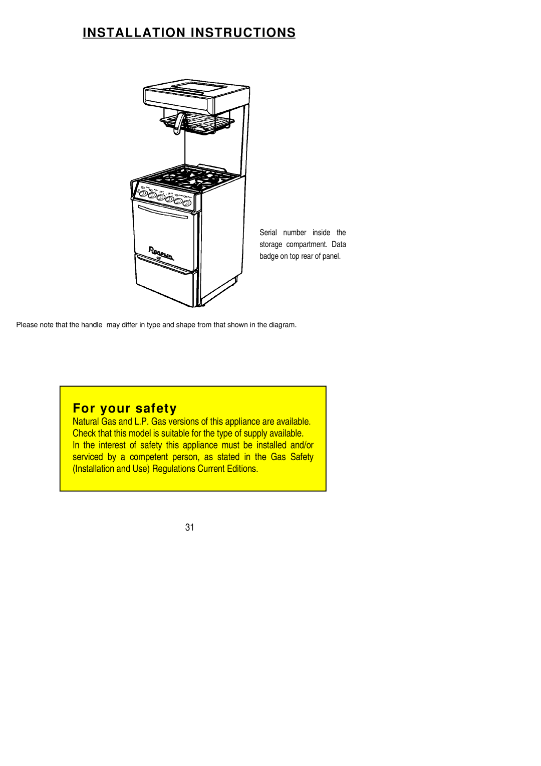 Electrolux RHG50M installation instructions Installation Instructions 