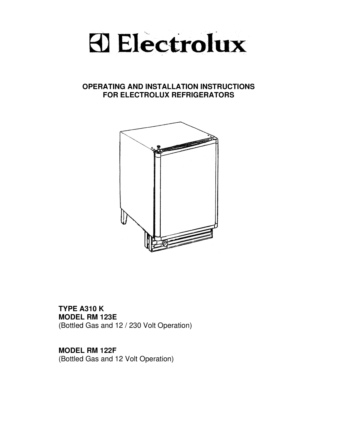 Electrolux installation instructions Model RM 122F 