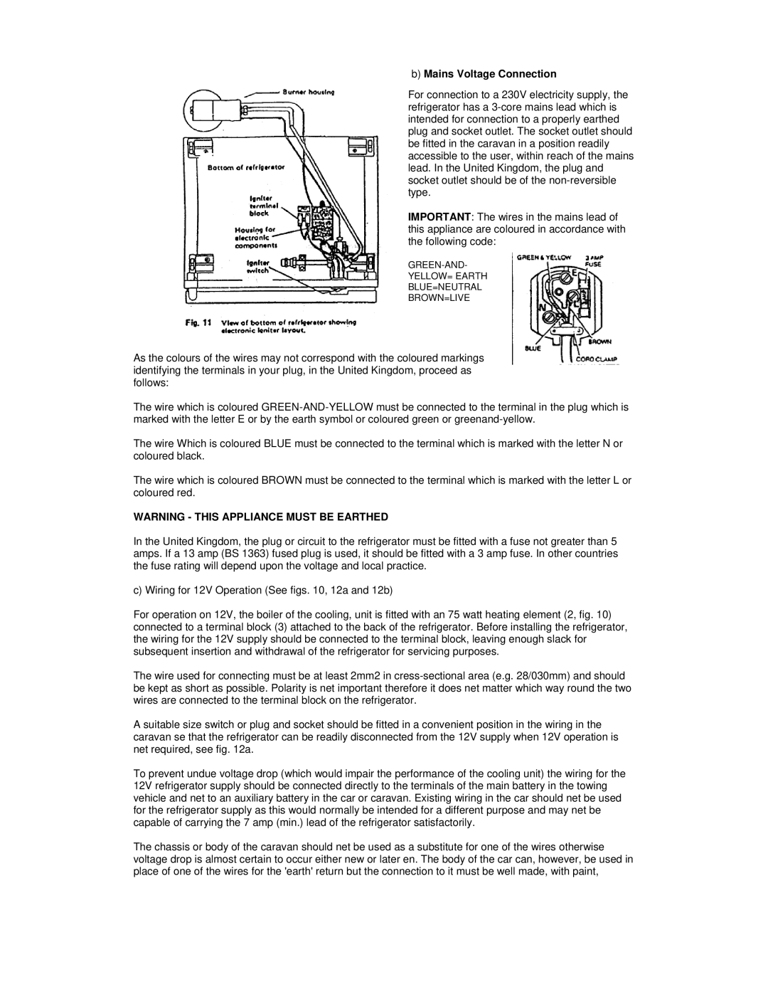 Electrolux RM 122F installation instructions Mains Voltage Connection 