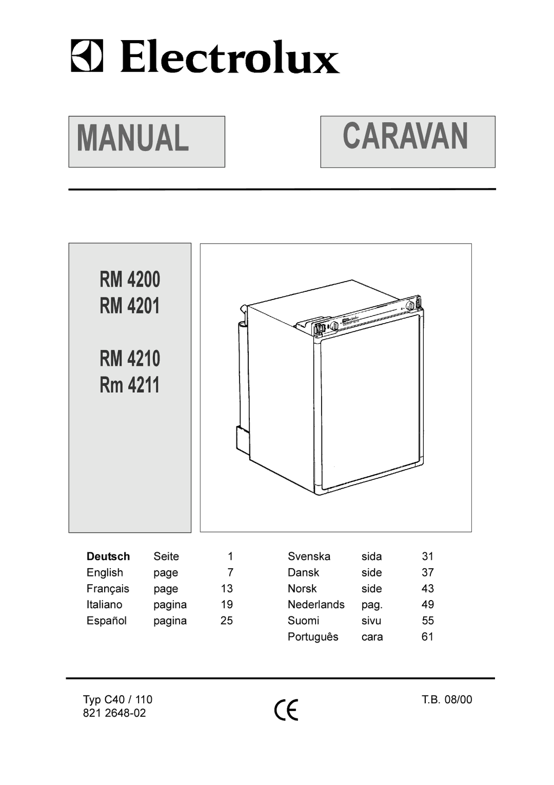 Electrolux Rm 4211, RM 4201, RM 4210, RM 4200 manual Manual Caravan 