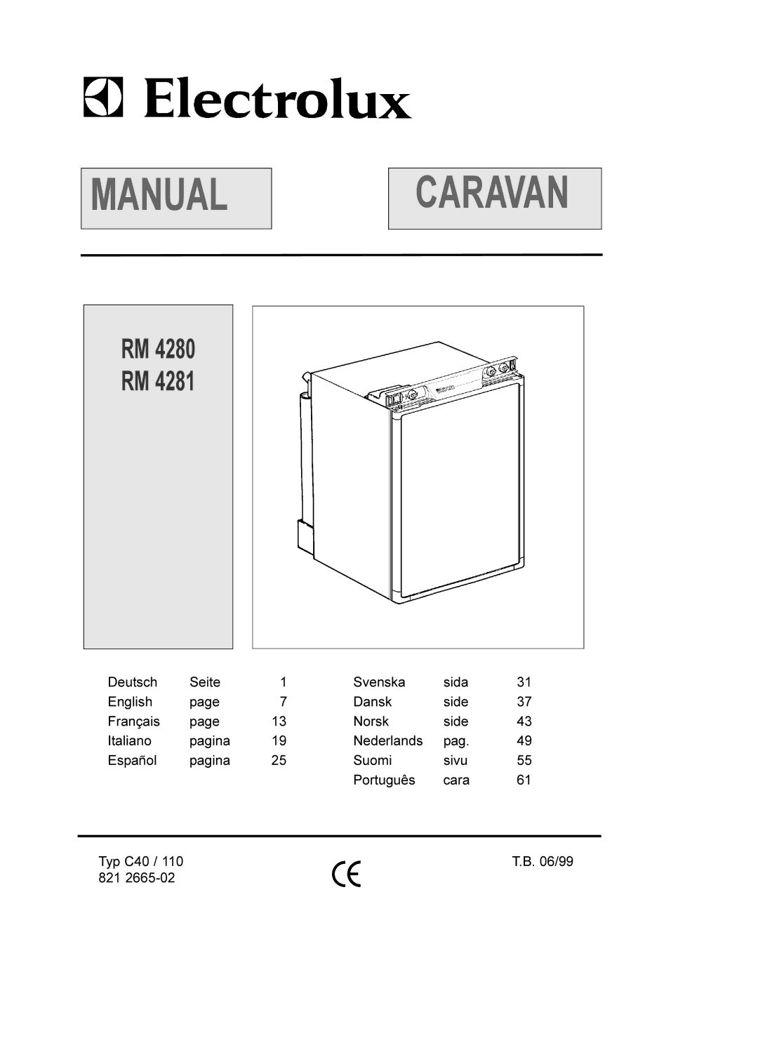 Electrolux RM 4280, RM 4281 manual Manual Caravan 