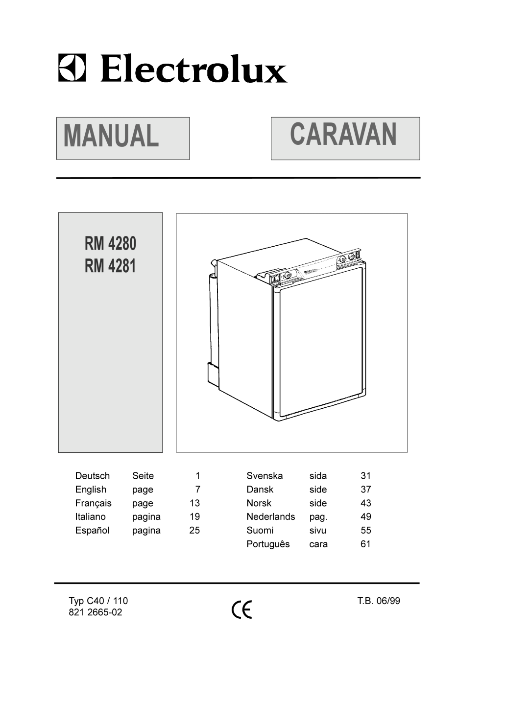 Electrolux RM 4280, RM 4281 manual Manual, Caravan, Rm Rm 