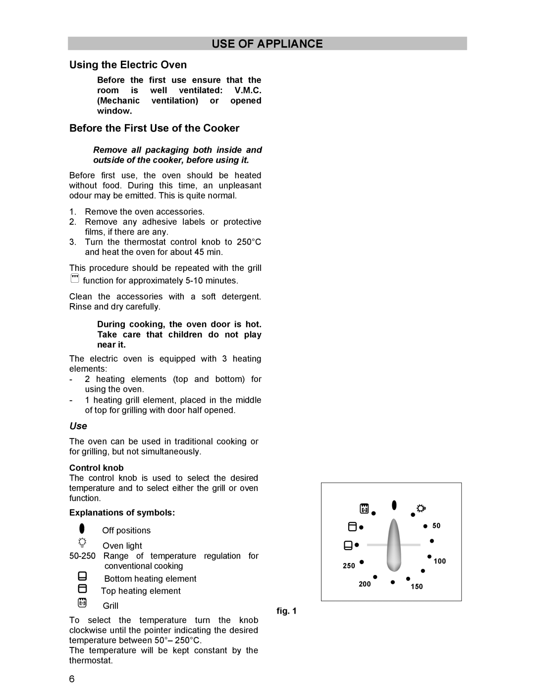 Electrolux RM 850CN, RM 850GRN manual USE of Appliance, Control knob, Explanations of symbols 