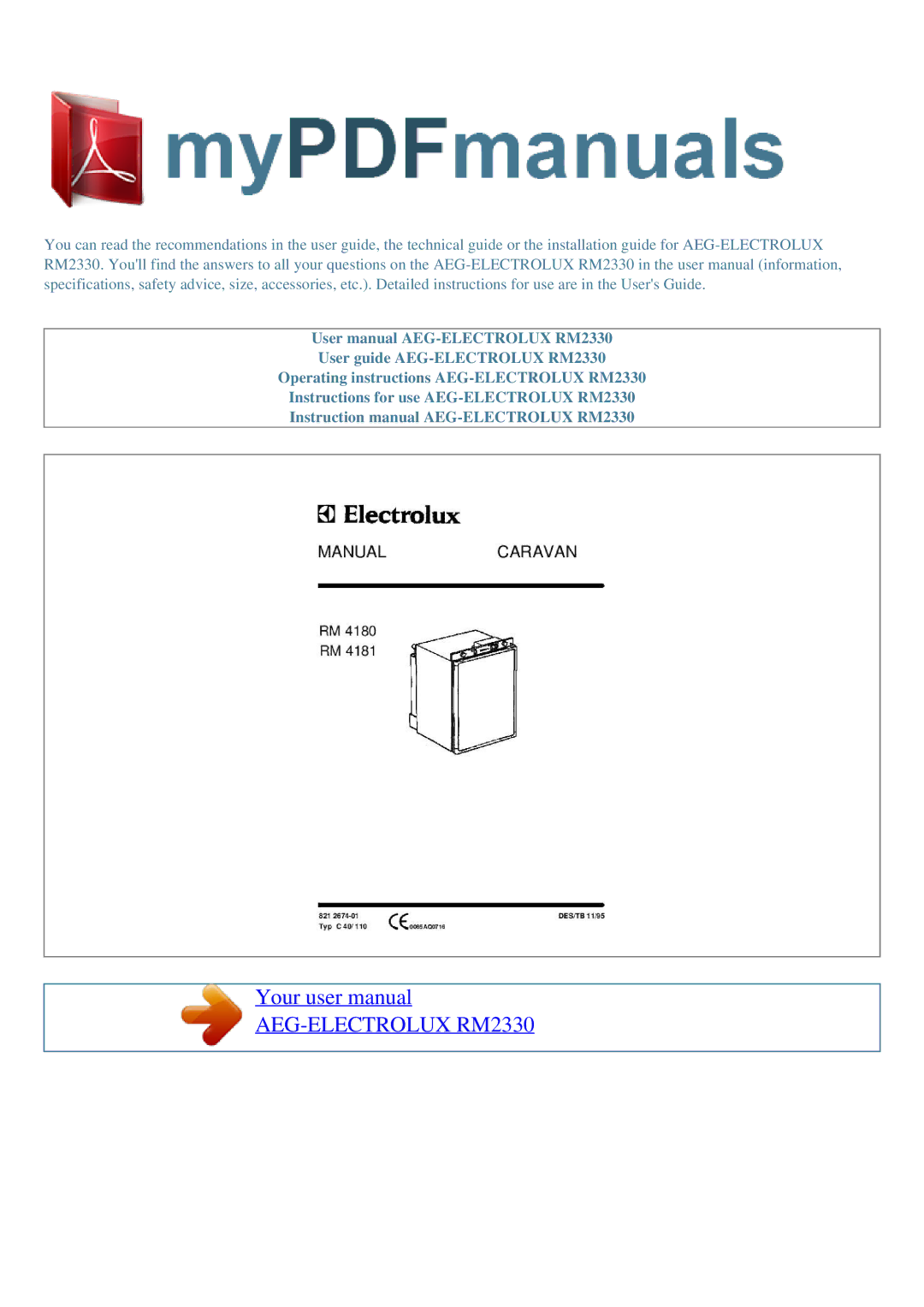 Electrolux user manual AEG-ELECTROLUX RM2330 