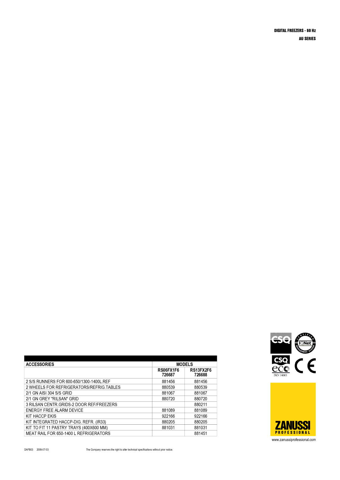 Electrolux RS13FX2F6, RS06FX1F6 dimensions Zanussi 