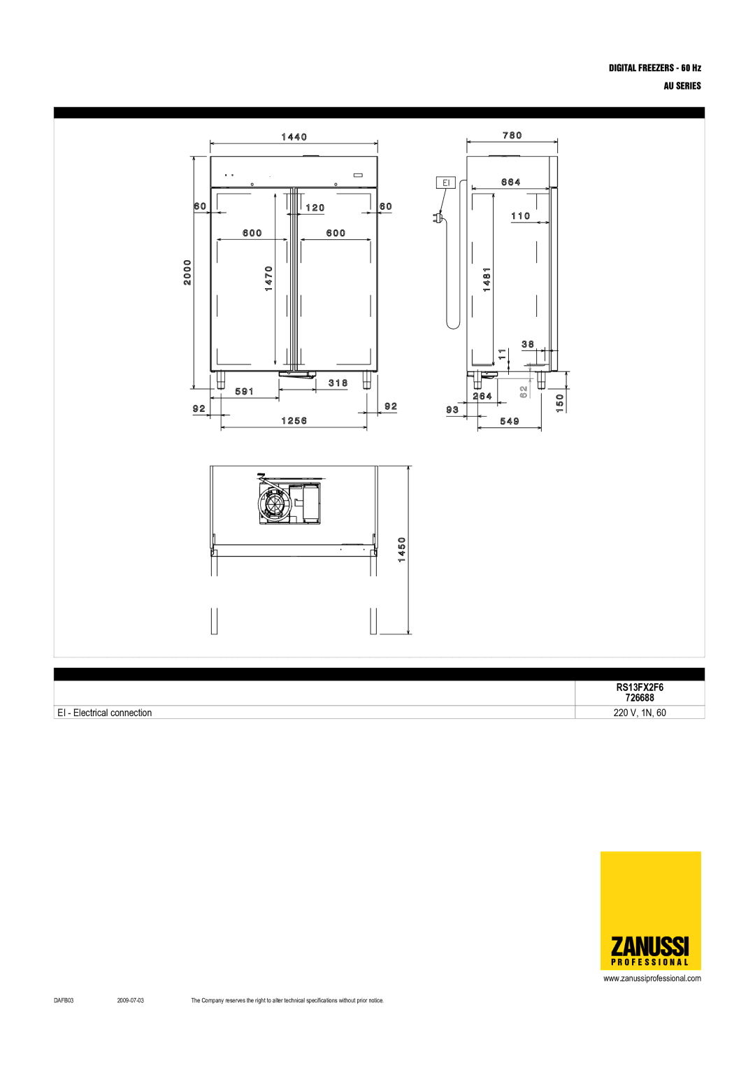 Electrolux RS13FX2F6, RS06FX1F6 dimensions 726688 