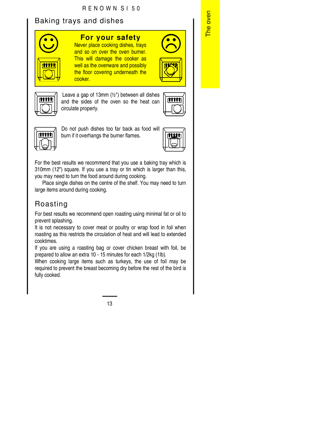 Electrolux S 50 installation instructions Baking trays and dishes, Roasting 