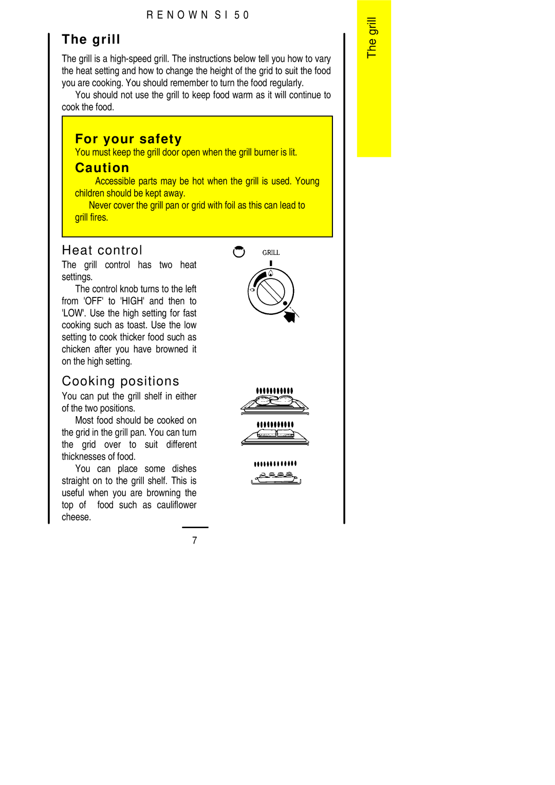 Electrolux S 50 installation instructions Grill, Heat control, Cooking positions 