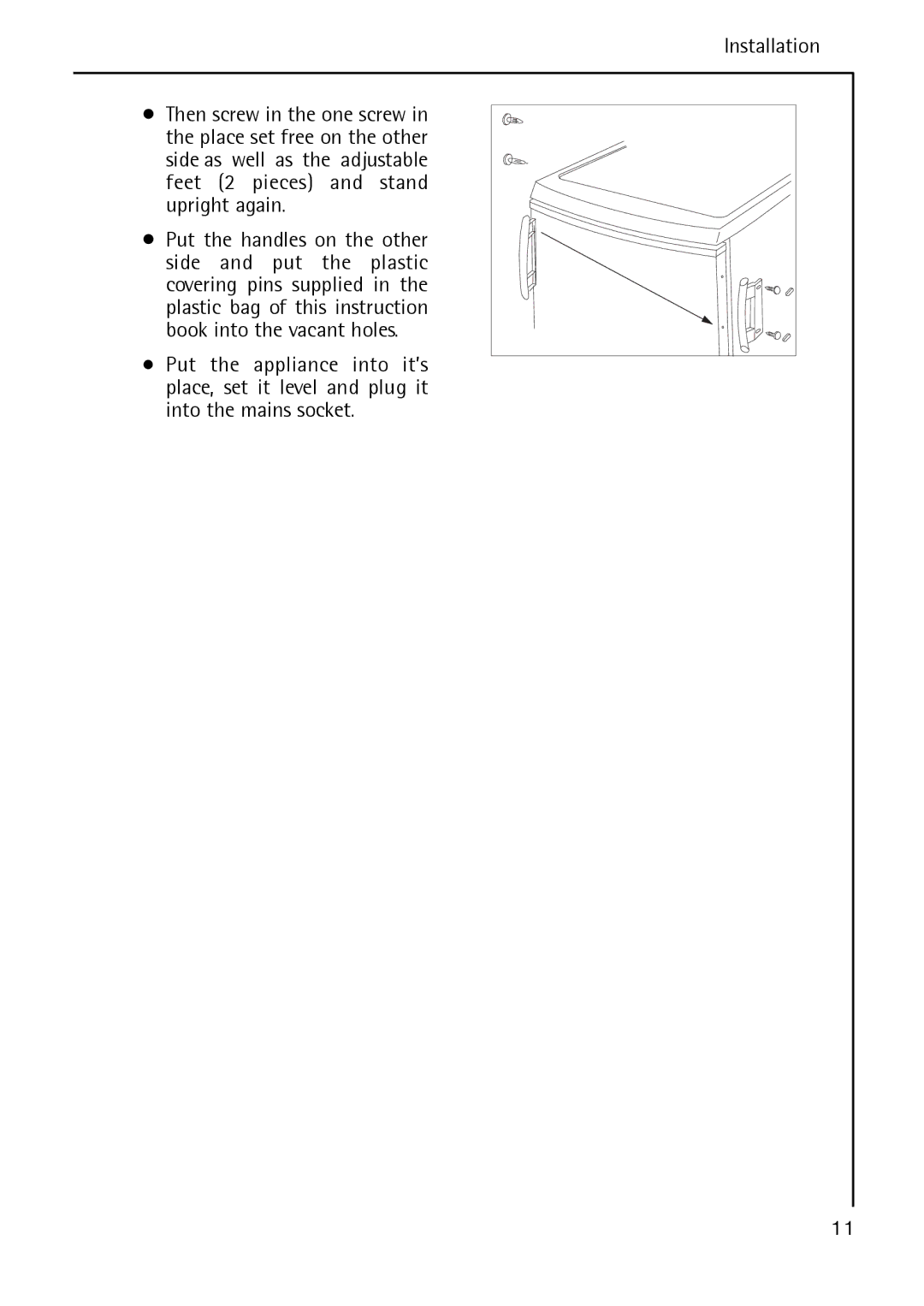 Electrolux S 60170 TK3 operating instructions Installation 