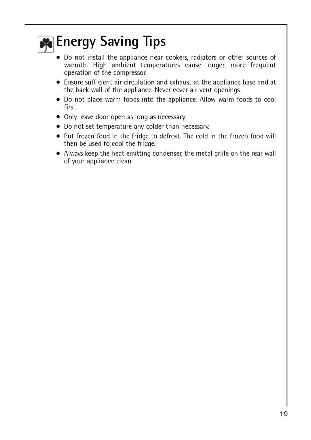 Electrolux S 60170 TK3 operating instructions Energy Saving Tips 